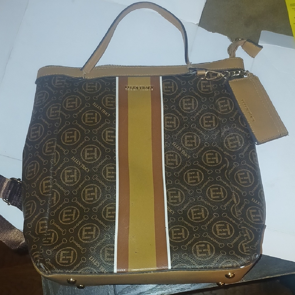 Ellen Tracy  Brown and Tan Monogram Backpack